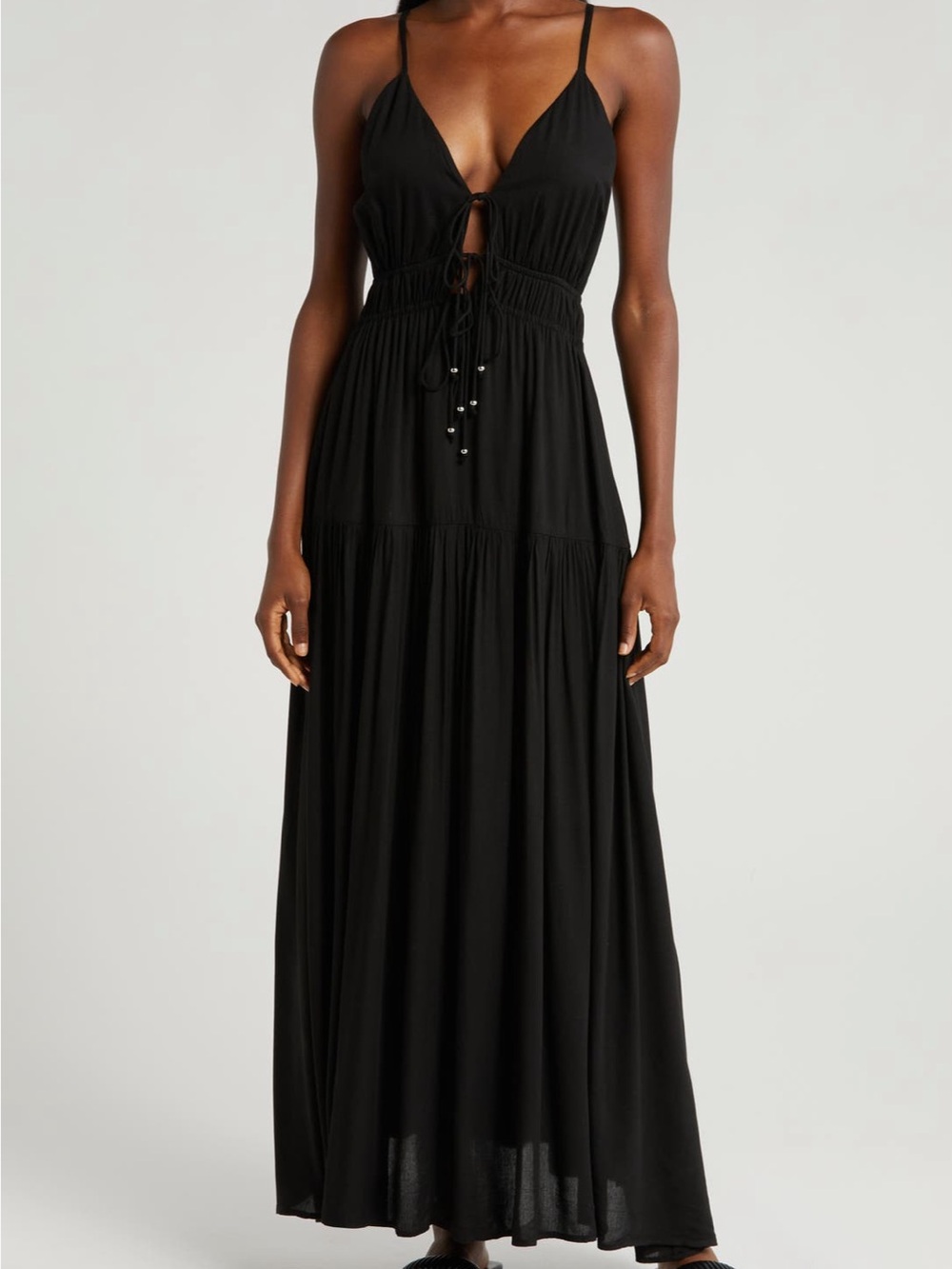 Elian | Black Tie-Front Maxi Dress Size Small